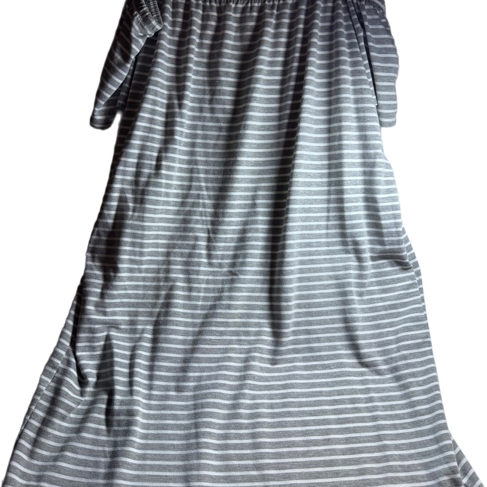 Grey White Striped Off Shoulder Mini Dress Size 8 Short Sleeve Casual Summer